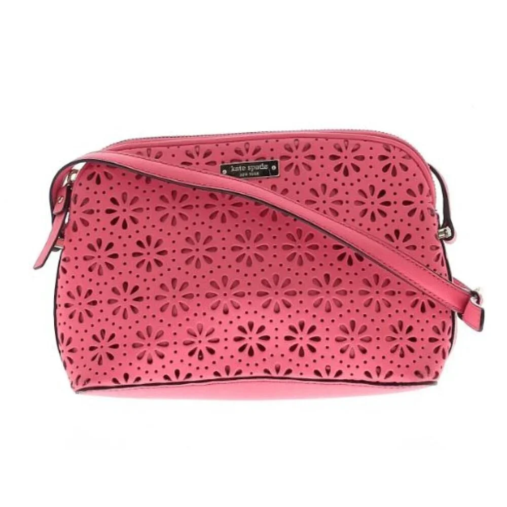 Kate Spade Cedar Street Mandy Coral Perforated Cut Out Flower Crossbody Bag EUC